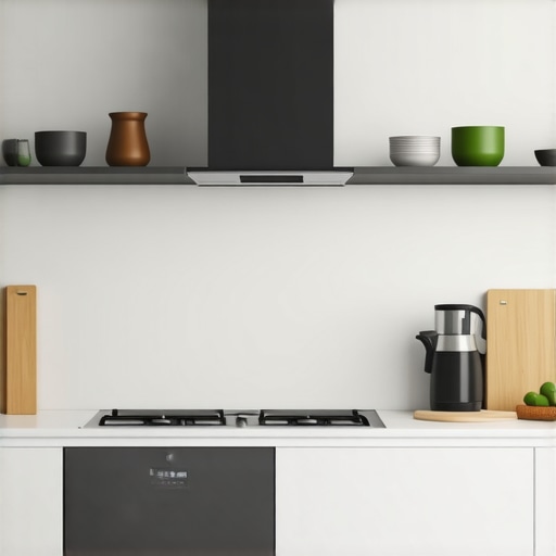 Futuristic kitchen with smart devices and digital interfaces