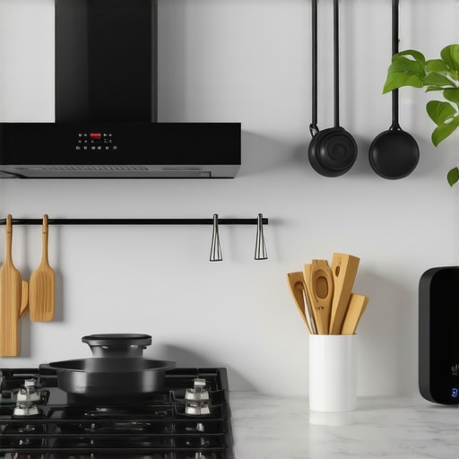 A sleek, modern kitchen featuring smart gadgets and digital tools