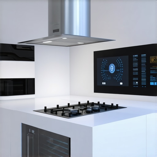 Smart Kitchen of the Future A modern kitchen with connected appliances and digital screens