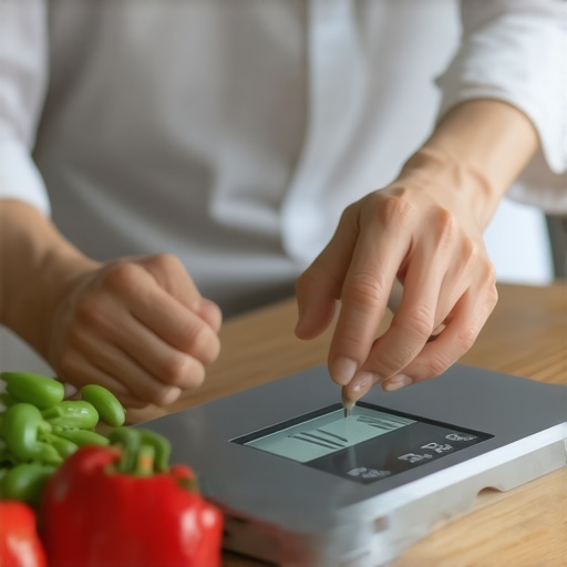 Maintaining Precision with Regular Calibration Person calibrating a digital kitchen scale in a bright modern kitchen