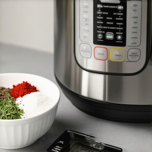 Close-up of a digital kitchen scale and smart pressure cooker showing precise measurements and settings.