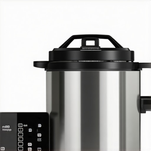 Smart Kitchen Tech in Action Modern kitchen with smart scale and pressure cooker demonstrating advanced cooking technology