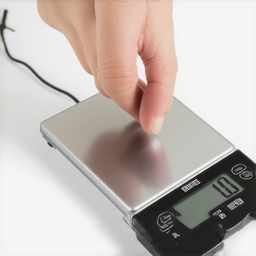 Calibrating a Digital Kitchen Scale for Accuracy Person calibrating a kitchen scale with small weights to ensure measurement precision.