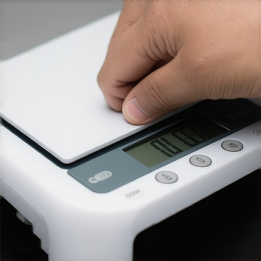 Calibrating a Digital Kitchen Scale for Precision Person adjusting a digital kitchen scale with calibration weights to ensure measurement accuracy.