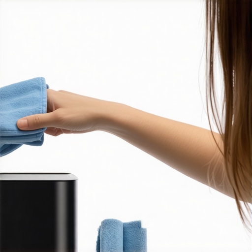 Care and Maintenance of Kitchen Gadgets Person cleaning a smart blender with microfiber cloth to maintain performance