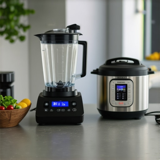 A contemporary kitchen with smart appliances connected via Wi-Fi for seamless cooking.