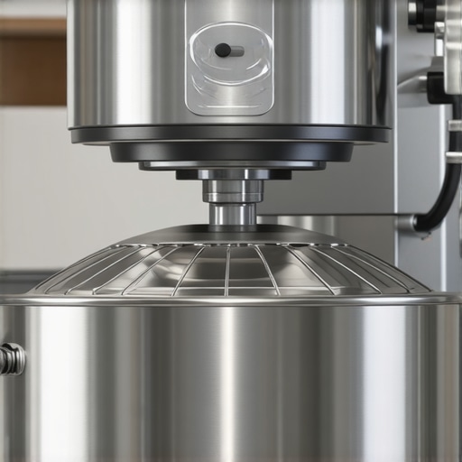A high-torque commercial mixer with visible gears suited for heavy bread doughs, in a sleek kitchen setting.