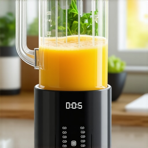 Modern smart blender with digital interface on a kitchen counter.