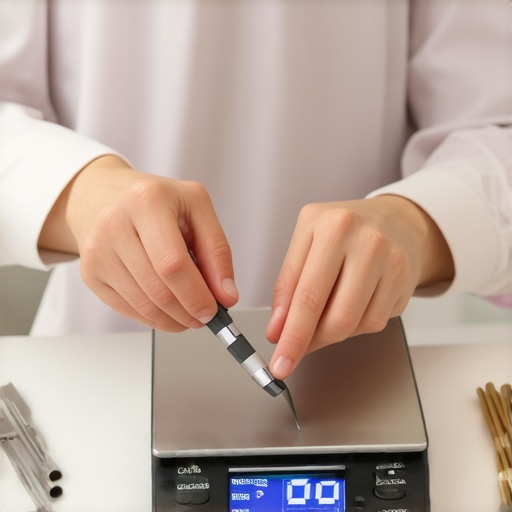 Person using calibration weight to adjust a digital kitchen scale