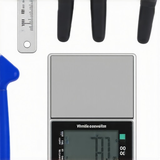 Close-up of a digital kitchen scale being calibrated with specialized tools