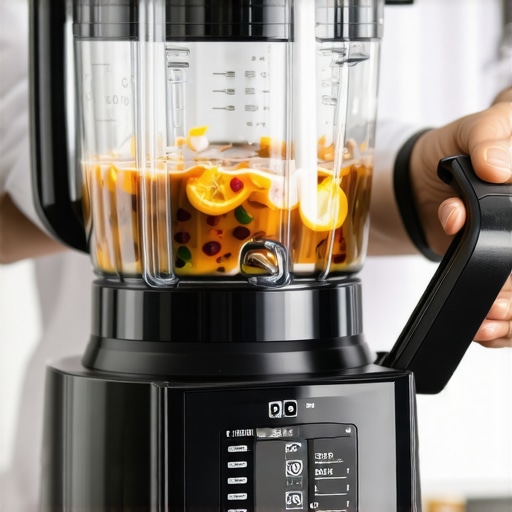 Calibrating a Modern Kitchen Blender for Perfect Textures Person calibrating a high-tech kitchen blender with precision tools to ensure accurate sensor readings.