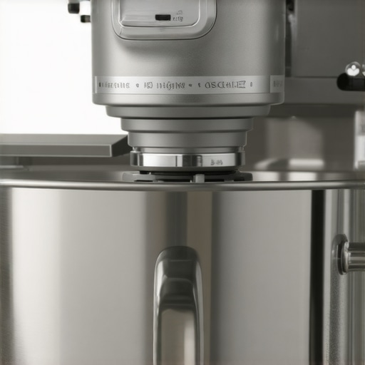 A powerful kitchen mixer kneading dense rye dough in a modern kitchen setting.