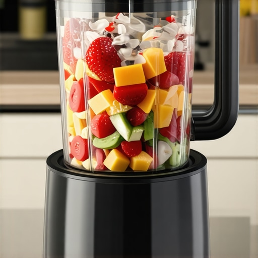 Close-up of a blender blending ingredients demonstrating proper vortex and fluid motion