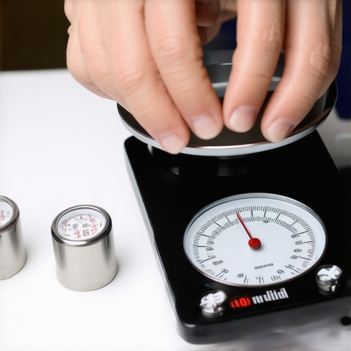 Person adjusting a digital kitchen scale using calibration weights