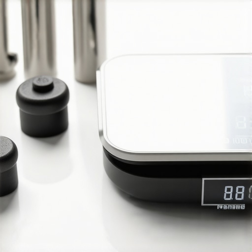 Calibration of a digital kitchen scale with weights for precise measurements in 2026
