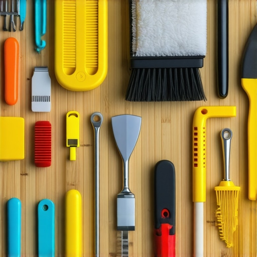 Calibration tools and cleaning supplies for kitchen gadgets neatly arranged on a workbench.