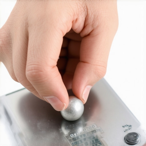 Person performing calibration on digital kitchen scale using weights.