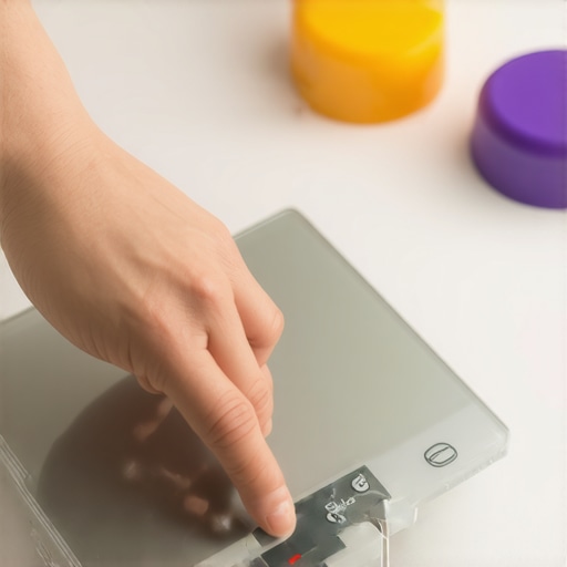 Person calibrating a kitchen scale with weights on a countertop.