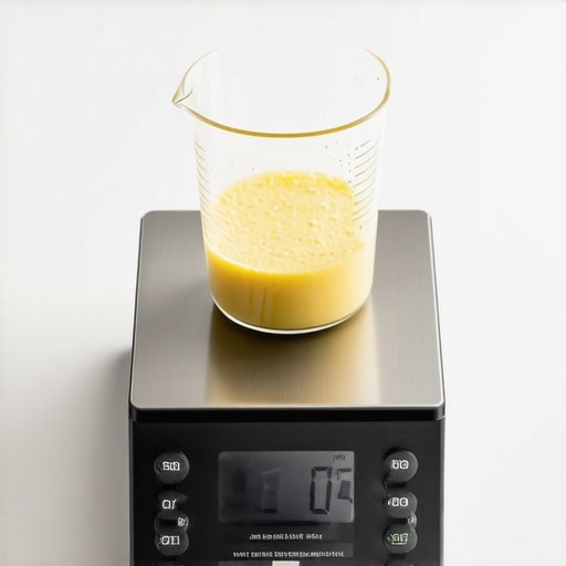 Close-up of a digital kitchen scale zeroing with a small container of yeast
