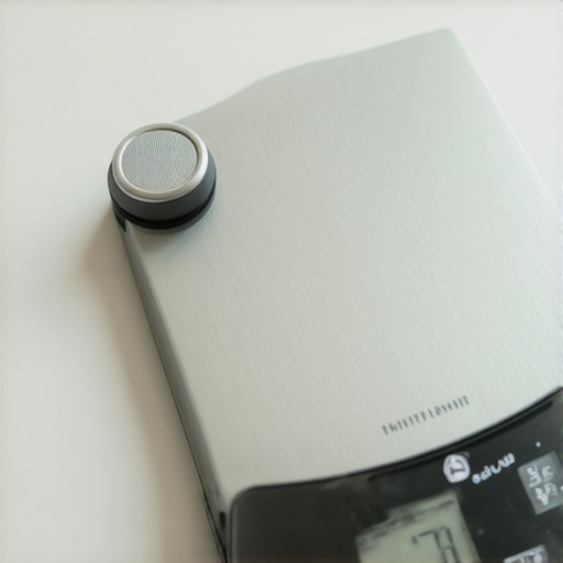 Person calibrating a digital kitchen scale with a calibration weight on a clean kitchen counter.