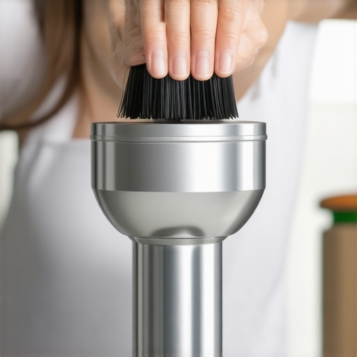 Person thoroughly cleaning blender blades to prevent overheating and odors.