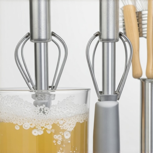 Mixers soaking in vinegar-water solution with cleaning brushes on a kitchen counter