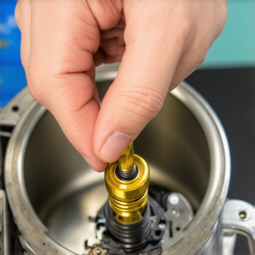 Person cleaning and inspecting pressure cooker gasket and safety valve.