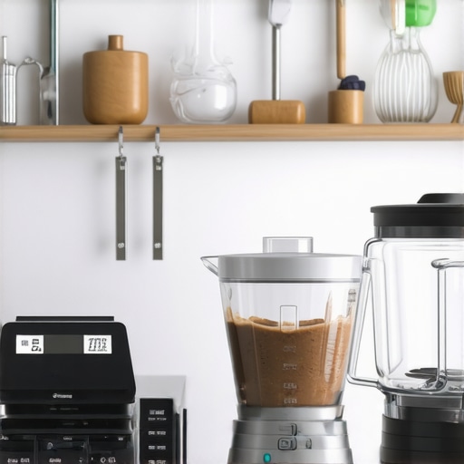 A modern kitchen showcasing calibrated scale, clean blender, and organized utensils