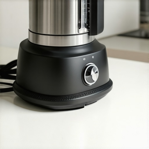 A blender securely placed on a textured rubber mat with additional anti-vibration pads underneath, preventing movement.