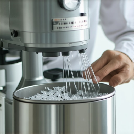 A hand placing mixer parts into an ultrasonic cleaning device for maintenance.