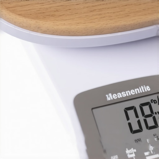 Kitchen scale displaying precise weight measurement for baking ingredients