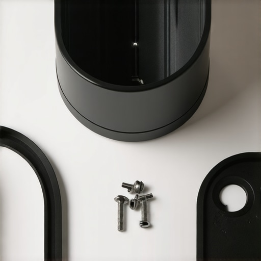 Detailed view of blender bottom components, gasket, and tools for cleaning