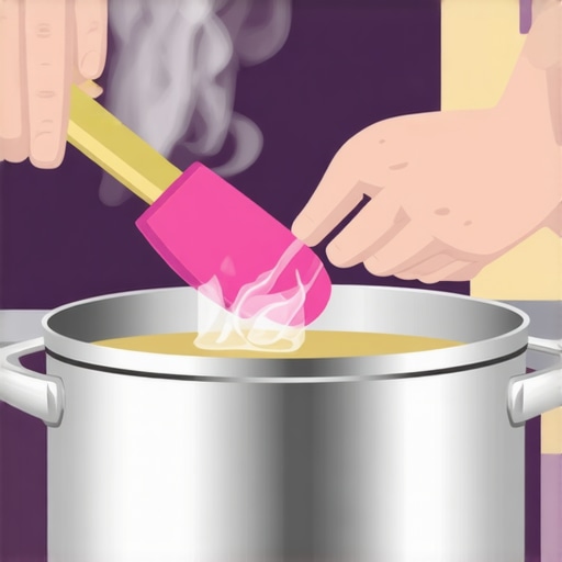 Effective Pressure Cooker Deglazing Technique Person scraping residue from the bottom of a pressure cooker with a silicone spatula during deglazing process.