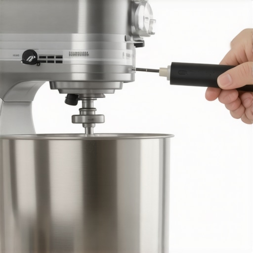 Person using a USB inspection camera to check the internal gears of a stand mixer for maintenance