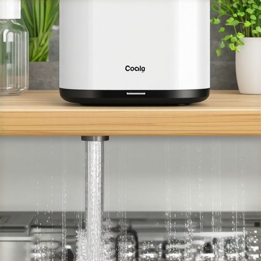 Smart kitchen device elevated on a shelf away from water splash zone.