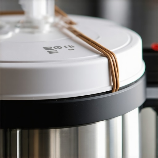 Close-up of a rubber band wrapped around a blender lid edge to prevent spilling