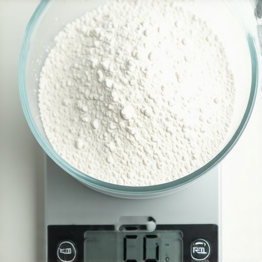 Digital kitchen scale on a level surface with bowl of flour for precise measurement
