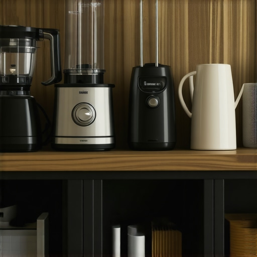 Tidy Blender Storage Solution Kitchen shelf with neatly stored blender and accessories