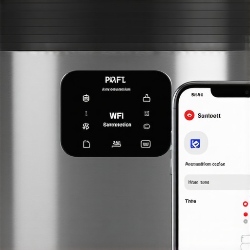 Updating Multi-Cooker Firmware Person using a smartphone to update a smart multi-cooker by Wi-Fi