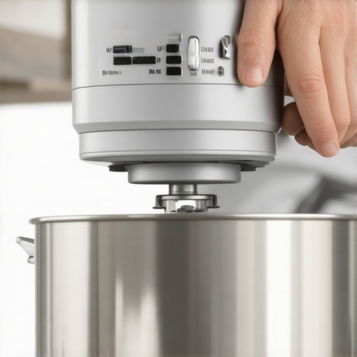 Person tightening the screw under a stand mixer to improve stability and performance.