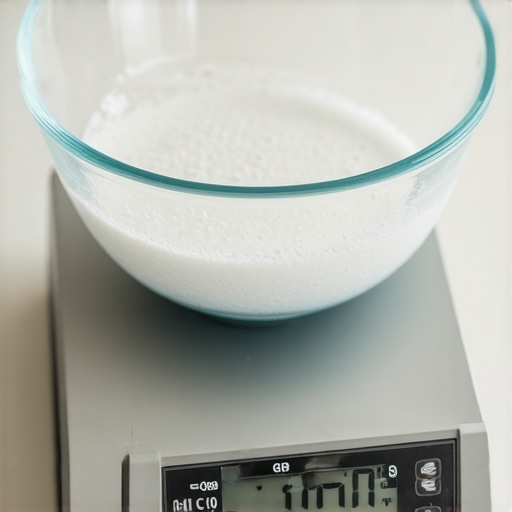 A person calibrating a digital kitchen scale with a glass bowl on a countertop