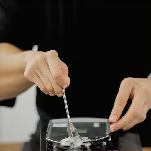 Calibrating a Kitchen Scale for Accuracy Person calibrating a digital kitchen scale with weights in a contemporary kitchen