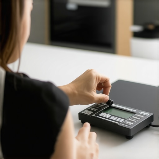 Person calibrating a digital kitchen scale to ensure measurement accuracy.
