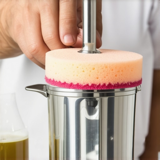 Person scrubbing blender blades with sponge and vinegar solution