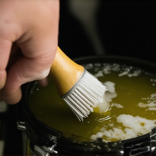 Person scrubbing pressure cooker gasket with a brush and cleaning solution