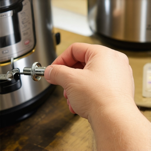 Person carefully removing the steam valve from a pressure cooker for cleaning.