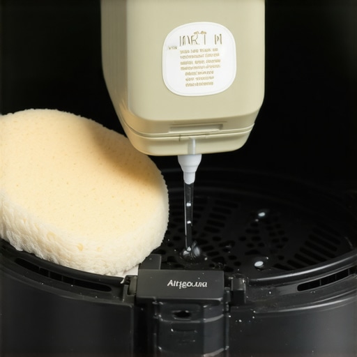 Person cleaning an air fryer basket with a soft sponge, illustrating proper maintenance techniques.