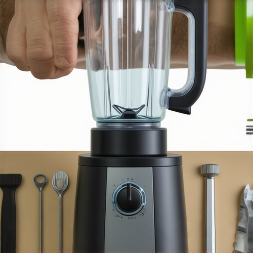 Homeowner servicing kitchen blender with precision tools A person carefully using small screwdrivers to repair a kitchen blender on a workshop table.
