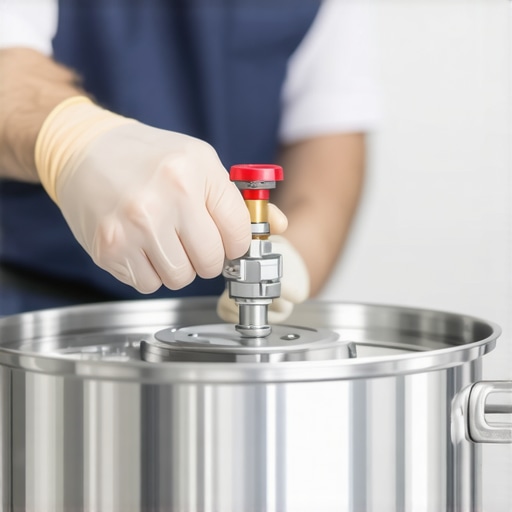 Technician examining a pressure cooker float valve for debris and proper movement.