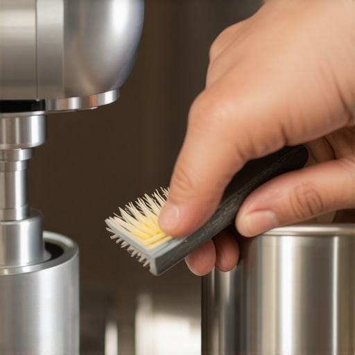 Person cleaning a mixer gasket with a brush for better performance